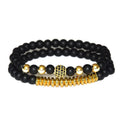 Men's Unisex Trendy Fashion Jewelry Gold Plated Alloy 2-Layer Beaded Stainless Steel Bangles Bracelet Set