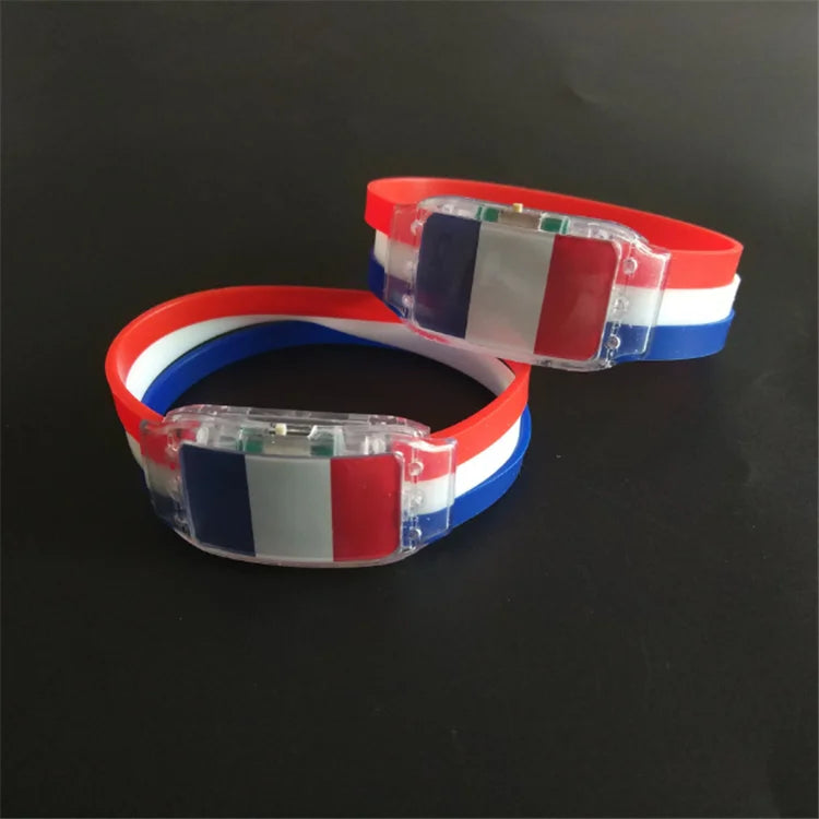 Cheering Fan Accessories LED Flag Bands Shape Silicone Wristbands Party Supplies for Wedding