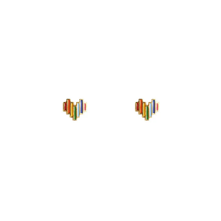 SP Sterling Silver 925 Stud Enamel Rainbow Heart Earring 925 Sterling Silver Heart Earring
