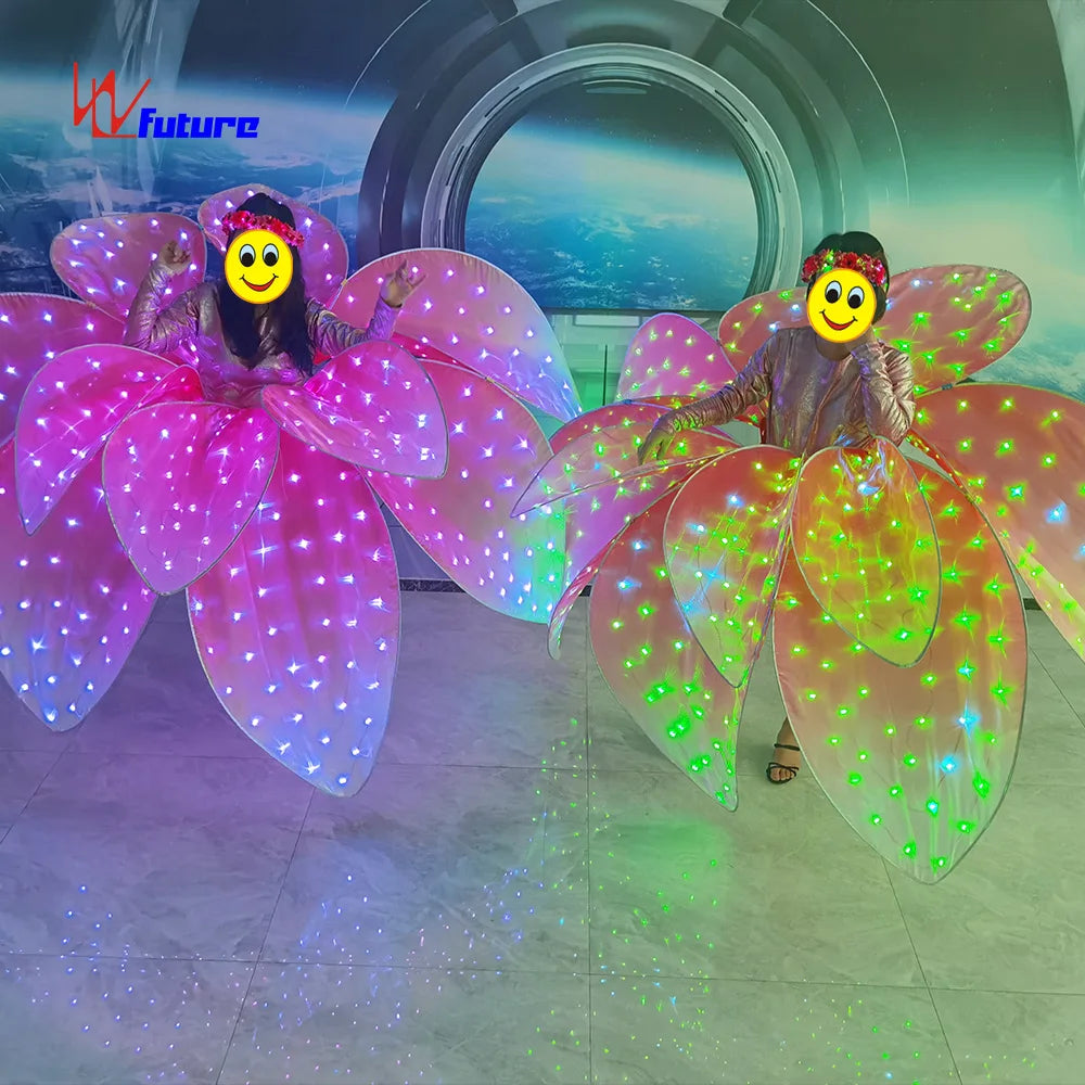 Fashion Leader Black Pixel Petal Skirt Luminous 1-Piece Performance Wear for Adults for Ballroom Dance & Flower Parade