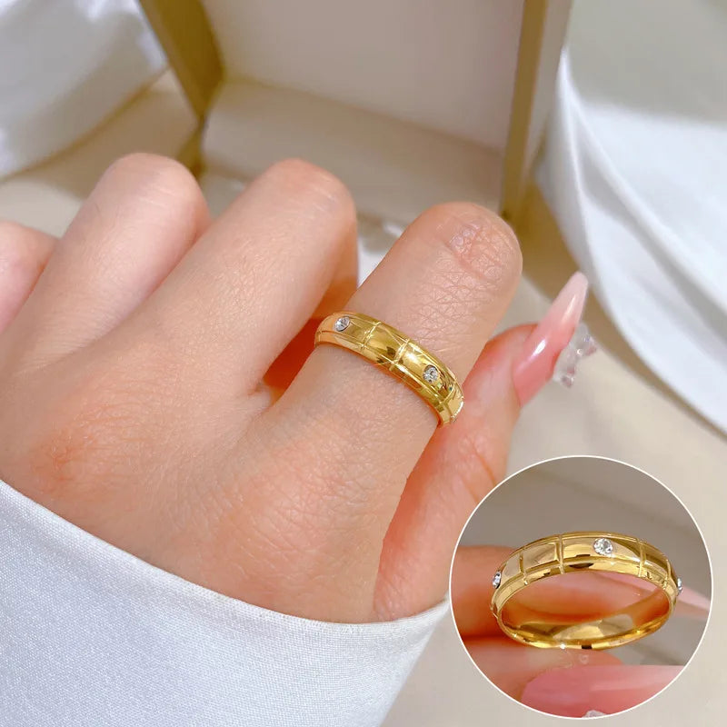 Stainless Steel Non Fading Minimalist Geometric Titanium Steel Zircon Inlaid Rings for Women Wedding Engagement Finger Jewelry