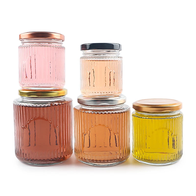 150ml 200ml 280ml 380ml 500ml Vertical Stripe Cubilose Caviar Honey Jam Glass Jar With Metal Lid
