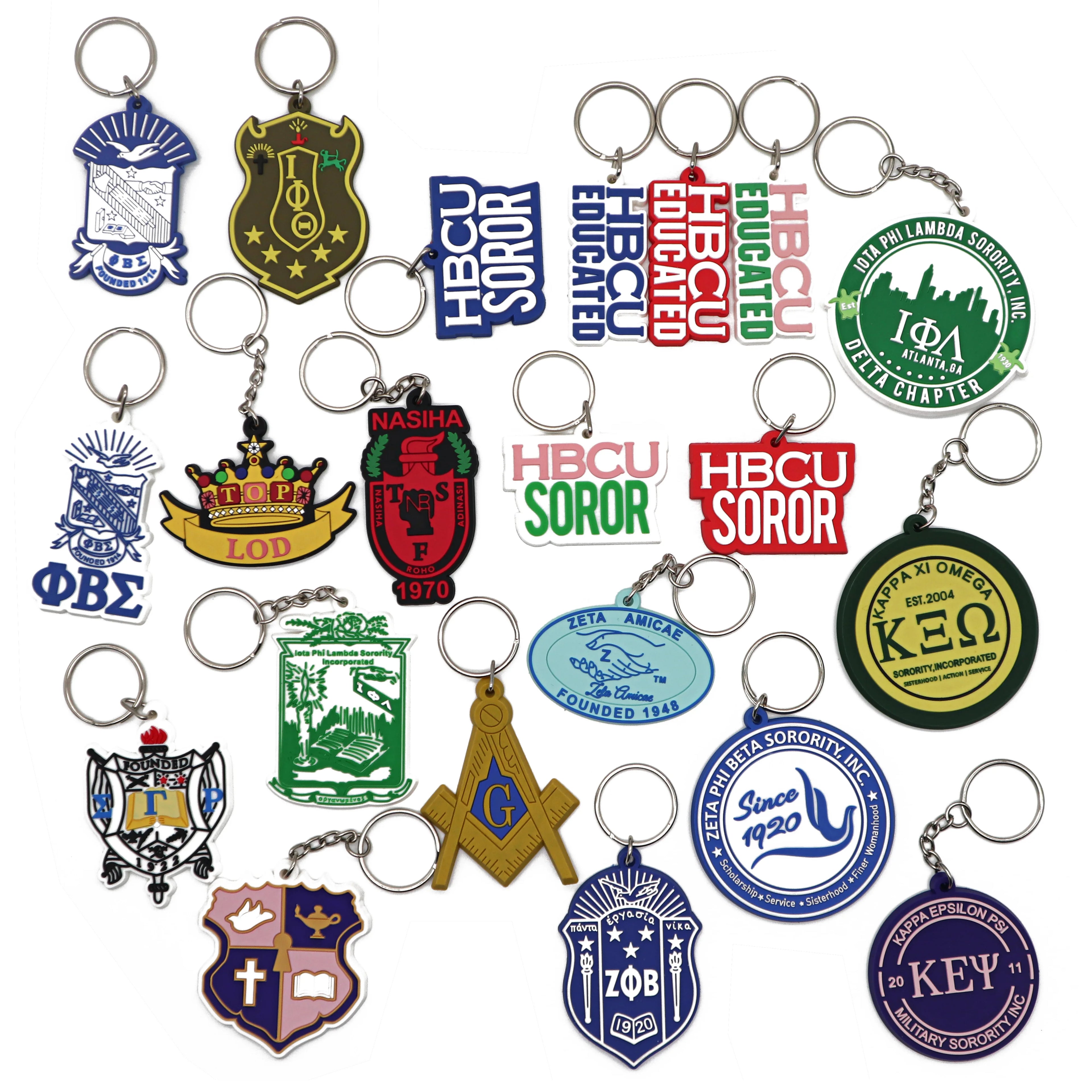 2026 Trending Products Greek Letters PVC Keychain Rubber Plastic Key Chain Zeta Phi Beta Sorority Fraternity Gifts Sets