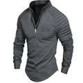 RNSHANGER New Spring Men's T-Shirts Casual Stand Collar Zipper Long Sleeve Sports Top Shoulder Pleated Solid Color Male T Shirts
