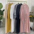 New Arrival Middle Muslim Dress Abaya East Dubai Solid Color Dubai Dress Shiny Solid Stretch Balloon Sleeve