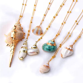 New Creative Summer Beach Accessories Gold Plated Bead Chain Necklace Vintage Natural Conch Necklace to My Daughter