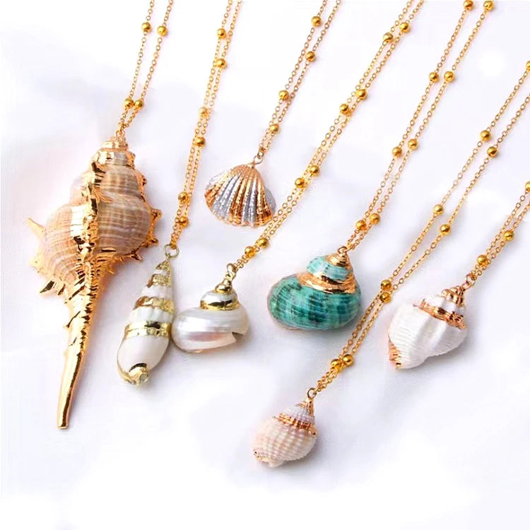 New Creative Summer Beach Accessories Gold Plated Bead Chain Necklace Vintage Natural Conch Necklace to My Daughter