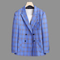 Fashion Casual Plus Size Men's Plaid Double Breasted Suit Jacket Korean Slim Striped Plaid Non Ironing Double Split Suit Coat