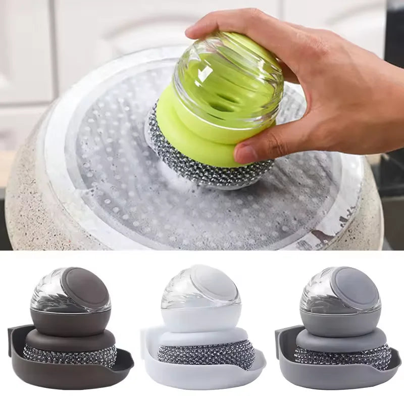 1 Ball Pot Dish Scrubber Brush With Soap Dispenser Automatic Liquid Soap Dispenser Dish Scrubber