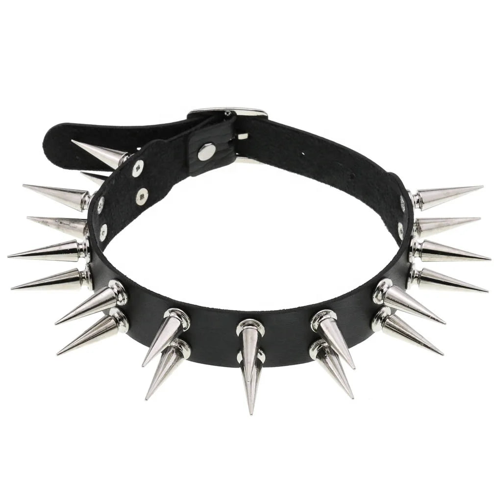 New Style PU Leather Creative Necklace Double Row Rivet Tip Nail Collar Clavicle Choker Chain