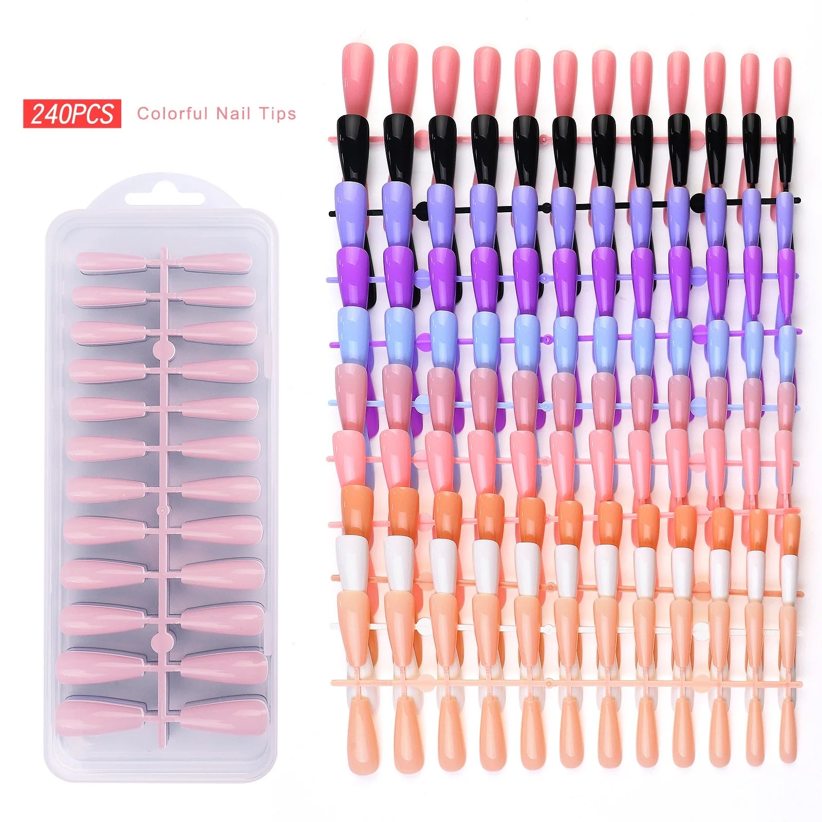 Custom Private Label 240pcs Per Box Almond Coffin  Full Cover Press on Nude Color Soft Gel Nail Tips Colored Nail Tips
