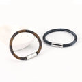 2024 New Fashion Couple Jewelry Cowhide Striped Stainless Steel Clasp Custom Logo Unisex Leather Bracelet