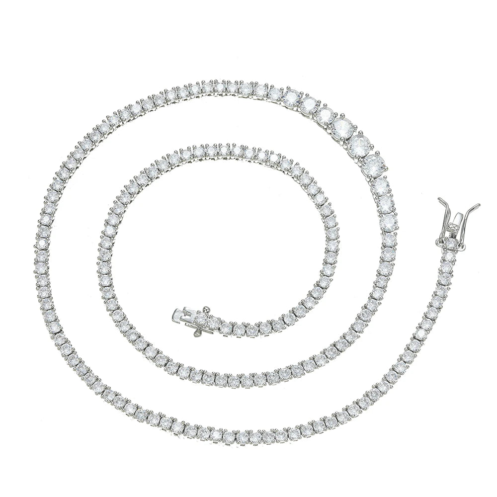 BC183 3 Wide Women Tennis Necklace Brass Cubic Zircon Stone Size Gradient Chain Necklace