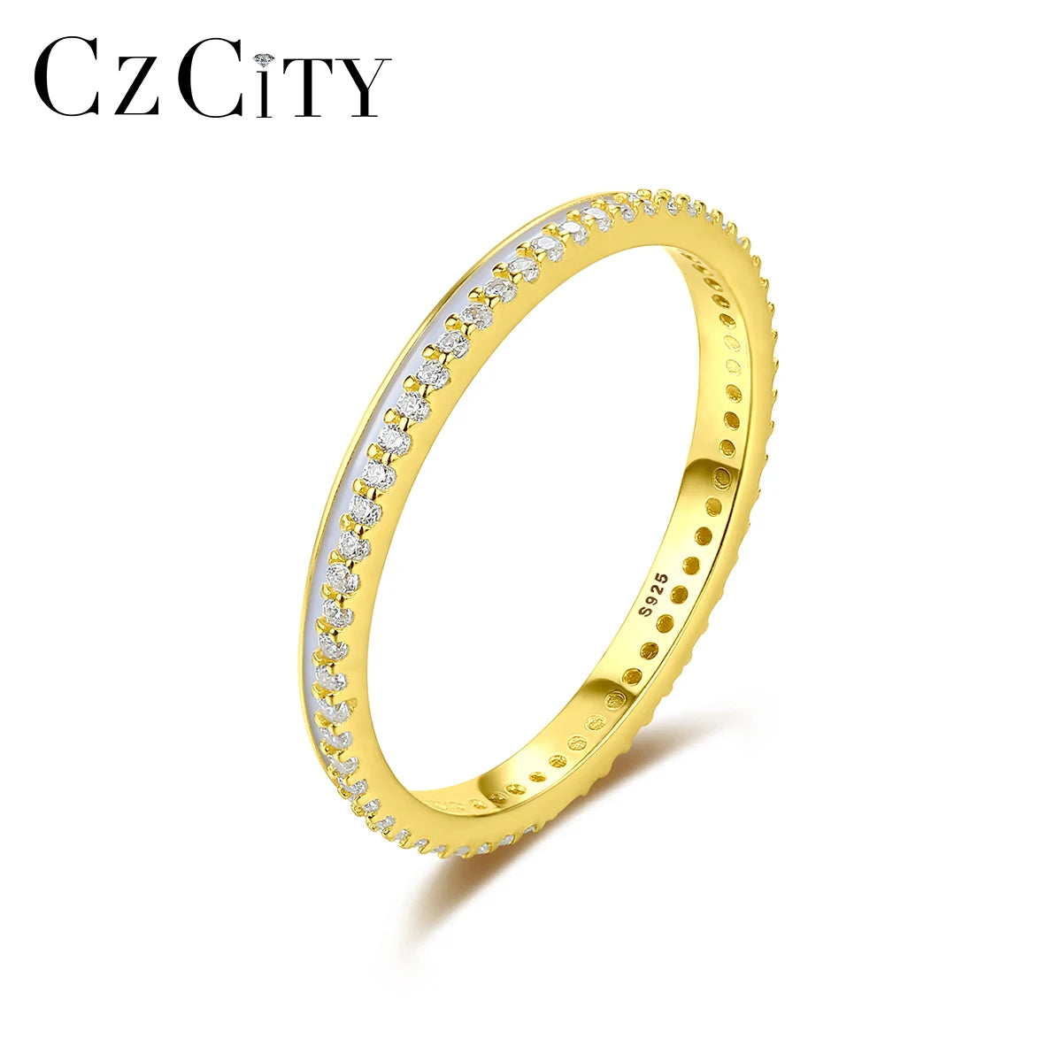 CZCITY Zirconia Silver Wedding Knuckle Ring White Paint Line Simple Women Finger Rings