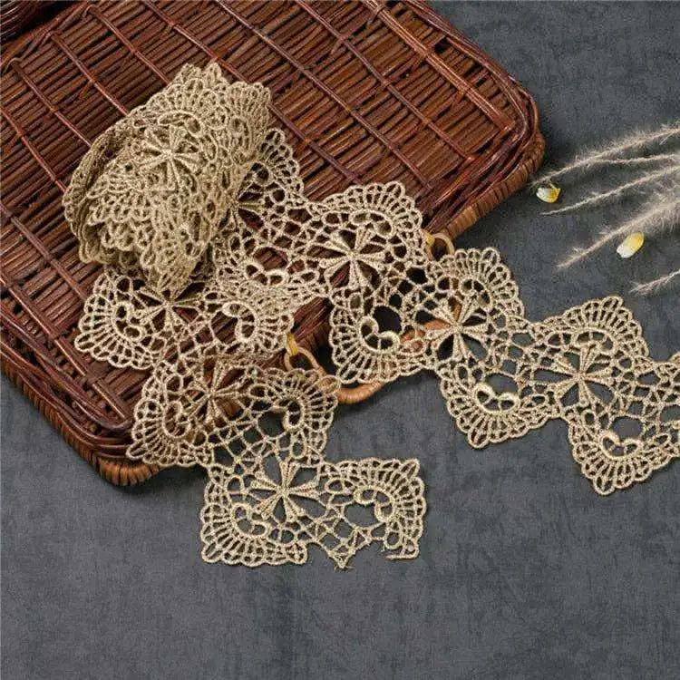 Factory Direct Selling Eco-Friendly Guipure Metal Mesh Church Clothing Embroidery Lace Trim Fabric Custom Color Gold Women 7-Day