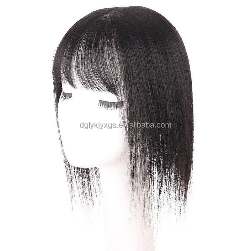 Straight Natural Hairline Mono Base Silk Toupee With Clip in Hair Topper With Bangs Synthetic Wigs for Thin Hair Women