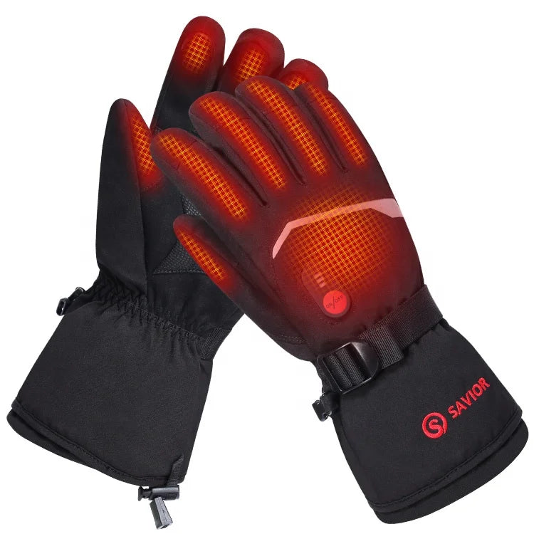 Savior Mens Waterproof Winter Warming Skiing Snowboard Heated Gloves Battery Electrical Heated Ski Gloves