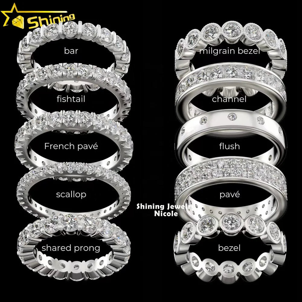 New Hot Style 925 Sterling Silver Fancy Shape Whole Eternity Diamond Moissanite Band Ring