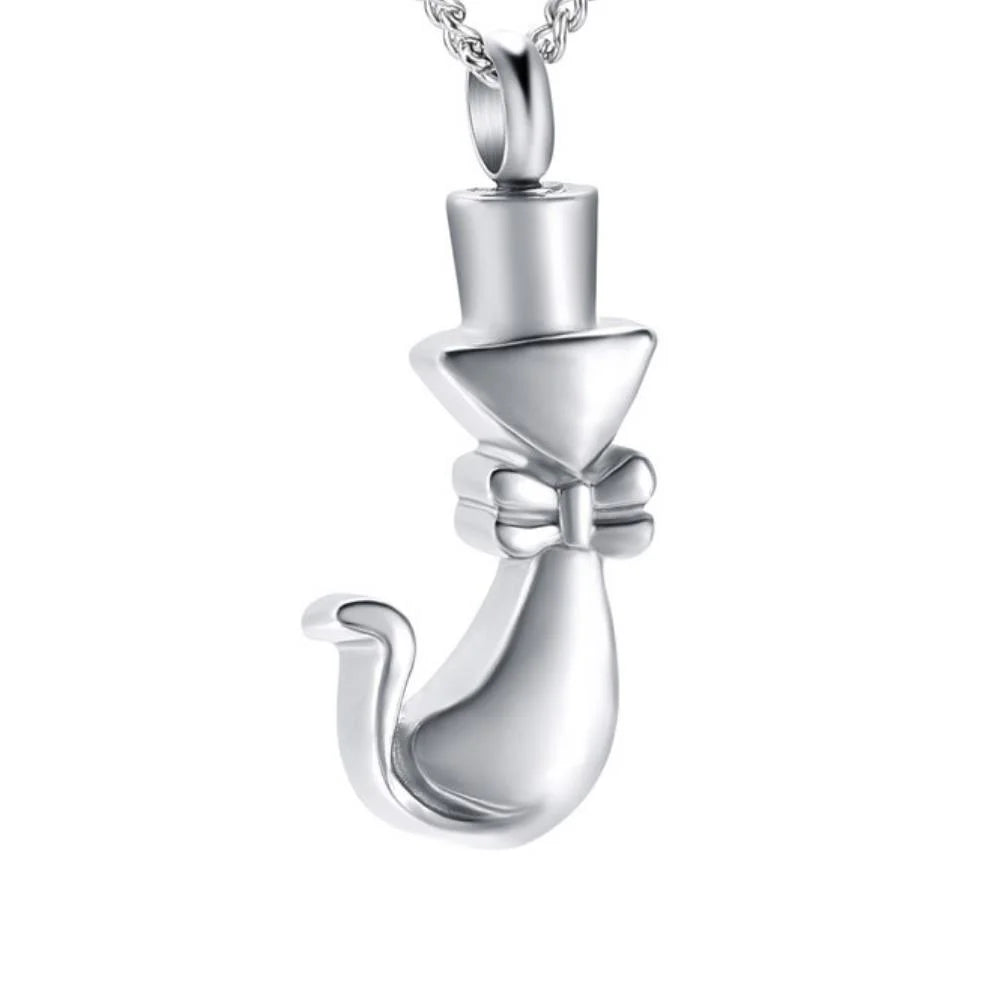 Lovely Cat Memory Urn Necklace Stainless Steel Ashes Cremation Jewelry Cute Cat Pendant Keepsake Locket Ashes Pet Cremation Urn