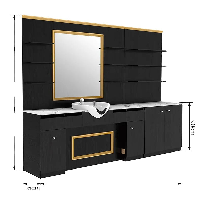 Hairdressing Mirror Cabinet Integrated Men's Barbershop Hair Salon Special Retro Oil Hair Cutting Shampoos Mirror Table