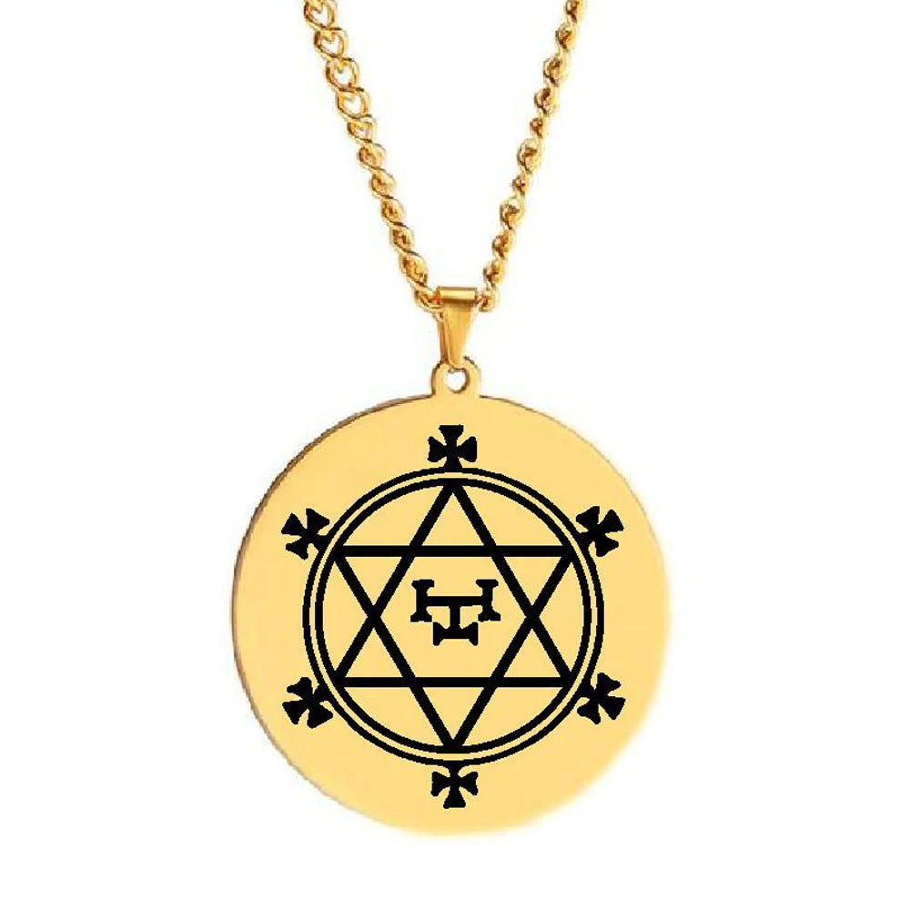 The Hexagram of Solomon Grand Seal of Azazel Spiritual Demon Angel Witchcraft Symbol Talisman Stainless Steel Pendant Necklace