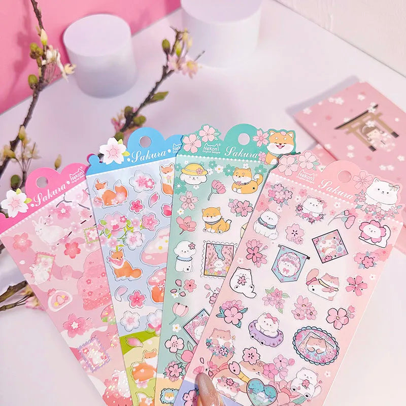 Nekoni Original Stickers Kitty Dog Fox Rabbit PVC Vinyl Aesthetic Stickers Decals for for Sakura Series Animal Stickers