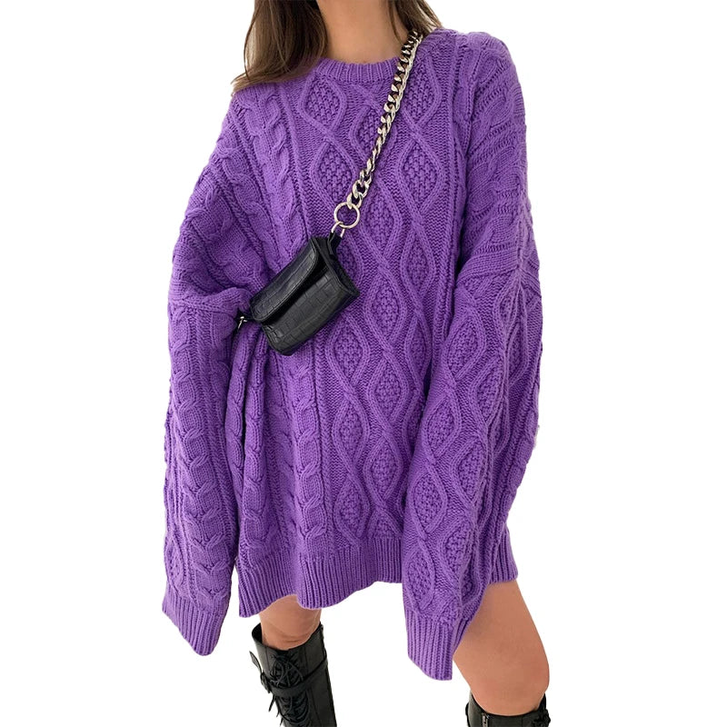 Autumn and Winter Solid Color Knit Dress Casual Twisted Loose Knitted Sweater Dress Knitted Dress for Women