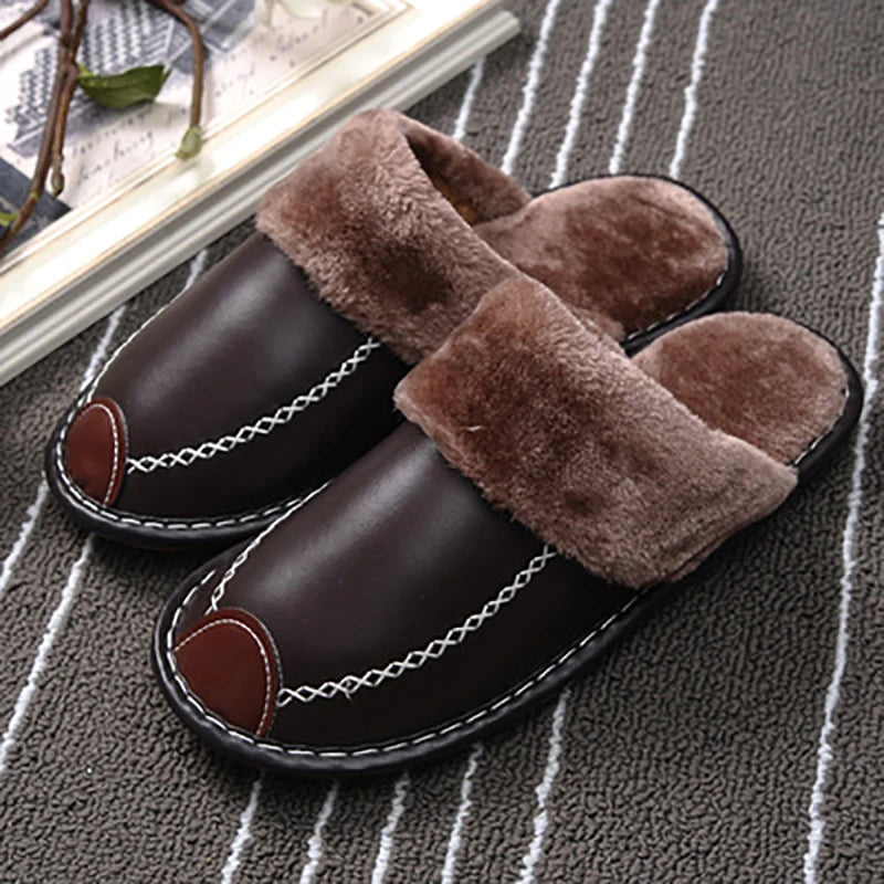Women Slipper for Winter Fashion Leather Shoes Indoor Use Plus Size DB013