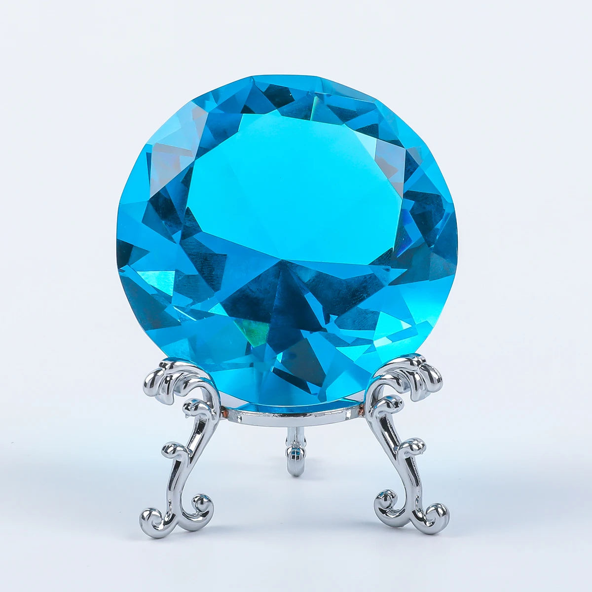 Wholesale Large Blue Crystal Glass Diamond Shaped Decoration 60mm Jewel Paperweight with Stand Jewels Wedding Decorations