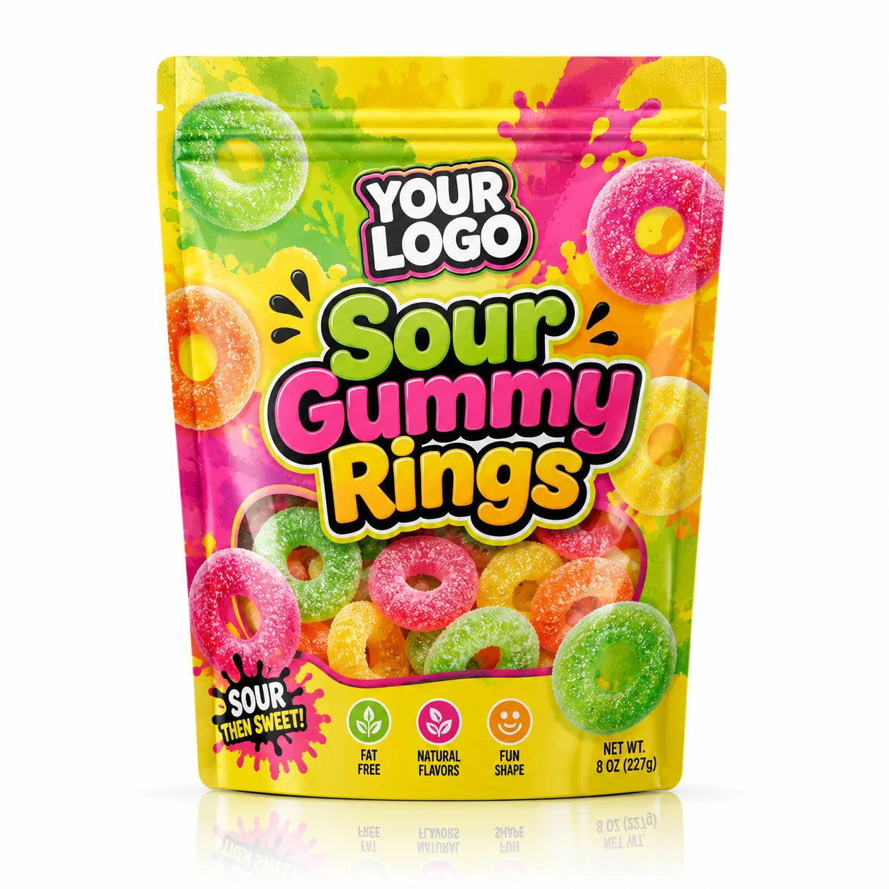 Custom Printed Sour Gummy Rings Mylar Bag 3.5g ZA Pack Colorful Stand up Pouch for Candy Packaging