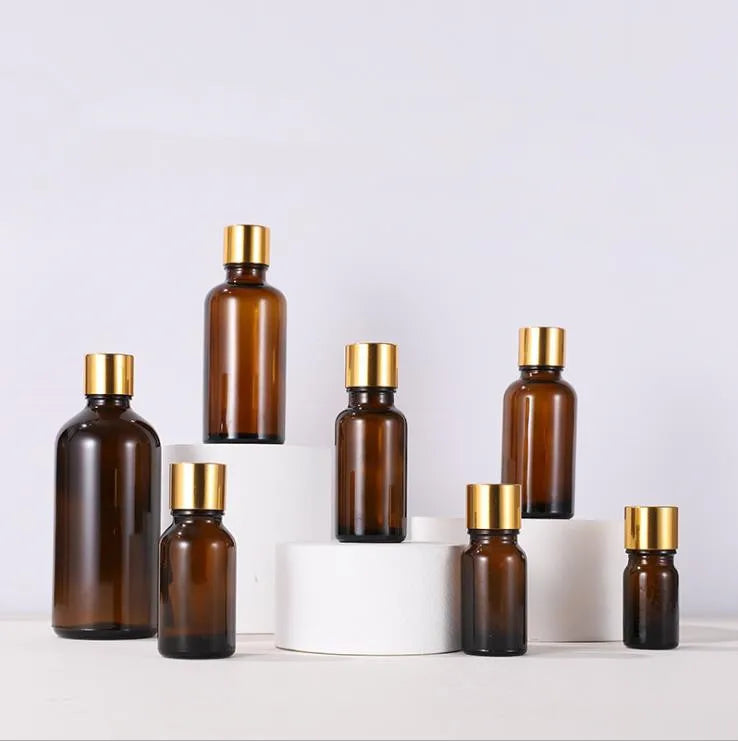 Amber 5ml 10ml 15ml 20ml 30ml 50ml 100ml Glass Essential Oil Bottle With Silver Aluminium Screw Cap
