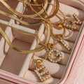 Fashion Zircon Alphabet Pendant Necklace Jewelry Stainless Steel Plated 18k Gold Snake Chain Letter Double Layer Necklace