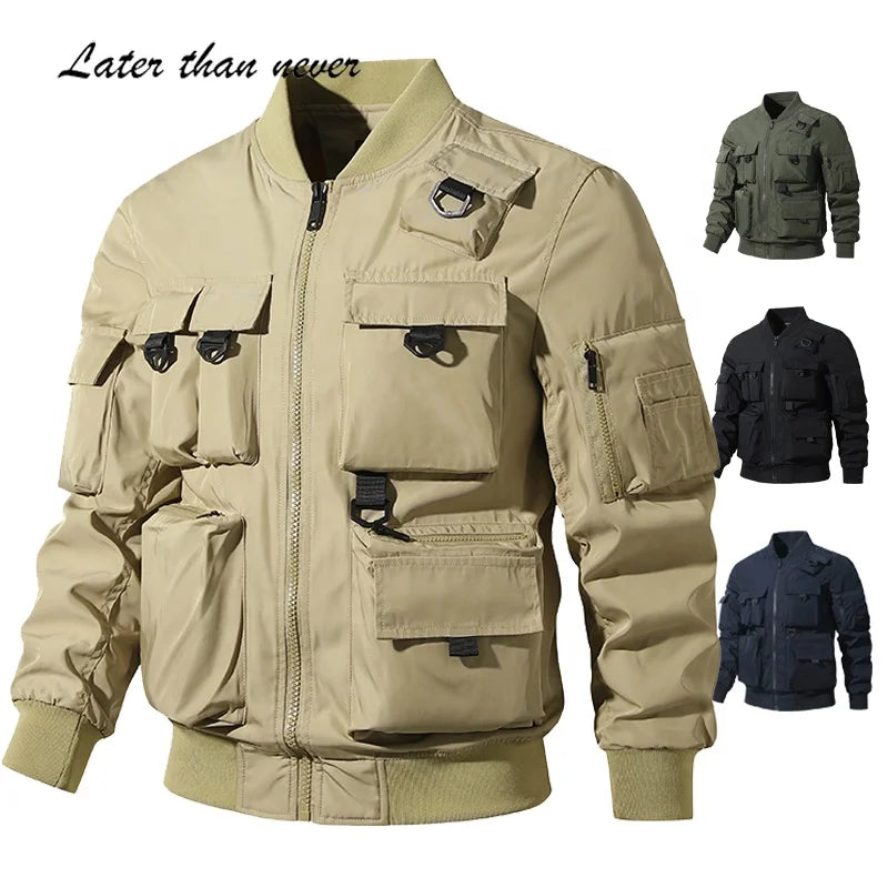 Factory OEM Mens Jacket Multi 3D Pockets Tactical Jacket New Design Durable Fabric Bomber Safari Jacket Outdoor Wear Ropa Hombre