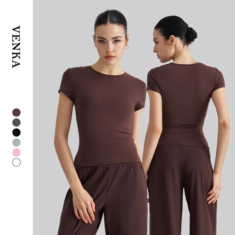 Women Short Sleeve Top Casual Wear Sports Slim-fit Breathable Yoga T-shirt Running Custom Logo Training Fitness Tops
