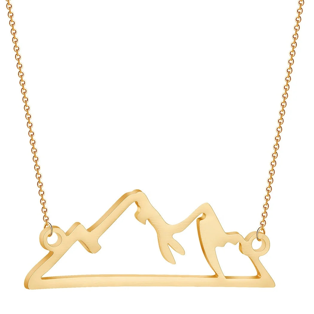 Trendy Non Tarnish Silver 18K Gold Plated Stainless Steel Mountain Peak Range Necklace Jewelry for Women