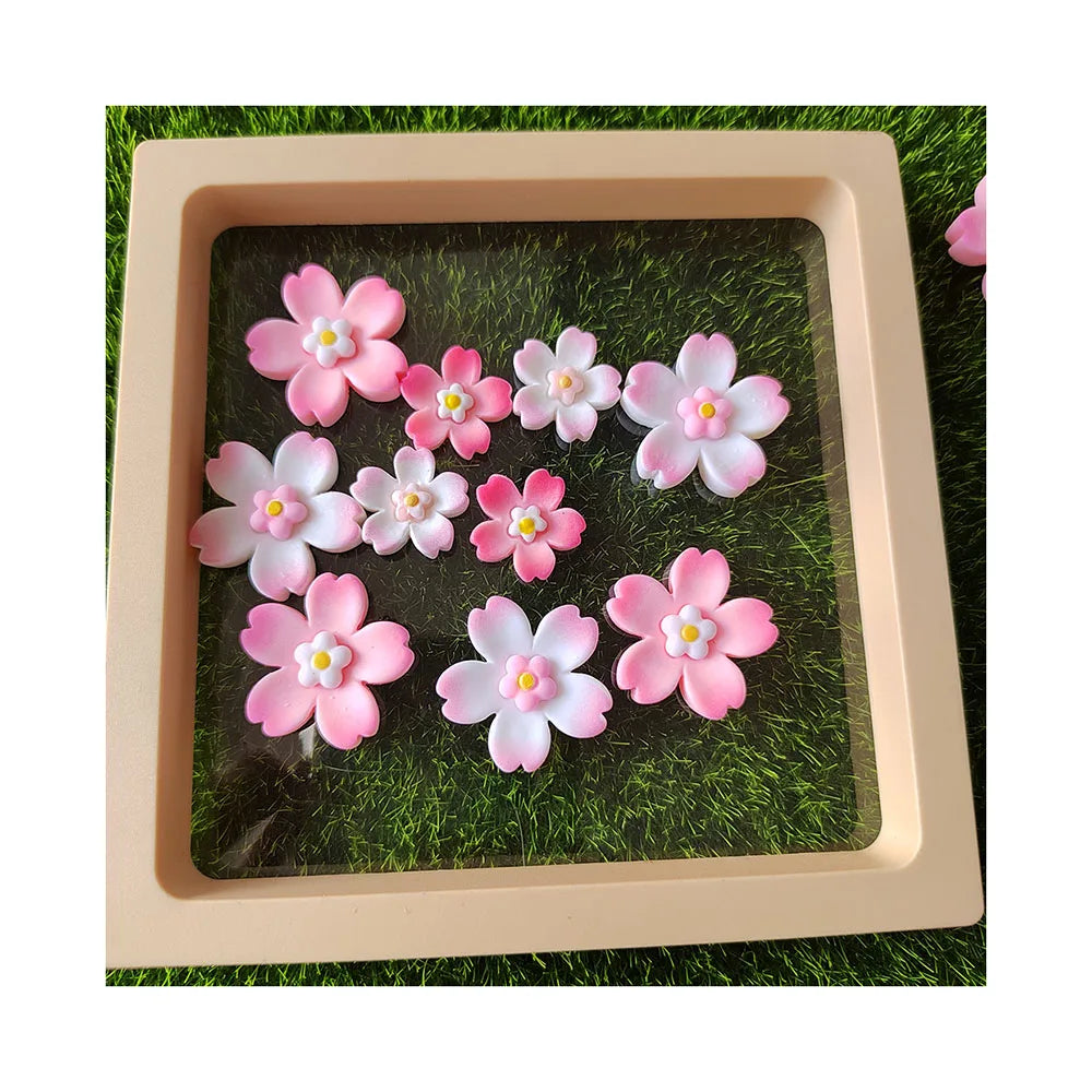 100Pcs Mixed Color Resin Flower Flatback Cabochons Pink Color Cherry Blossom Embellishments for Scrapbooking Crafts DIY