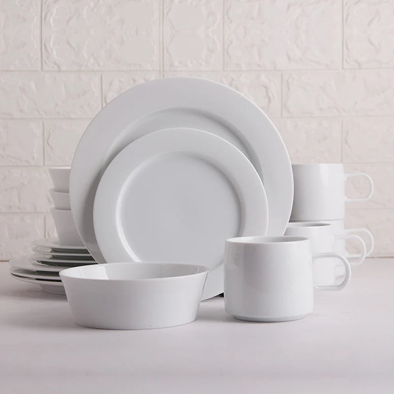 Custom Nordic Ceramic Tableware Set Chinese Style Frosted White Matte Ceramic Plates Bowl Dinnerware Set