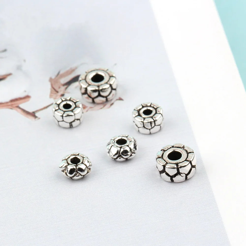 4.5mm 5.5mm Retro 925 Sterling Antique Silver Turtle Shell Pattern Wheel Spacer Beads for Diy Bracelet Necklace Jewelry Making
