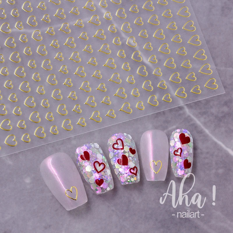 Wholesale Nail Stickers 3d Nail Sticker Fashion Heart Hollow Out Gold Silver Various Color Korean Nail Sticker Decoration