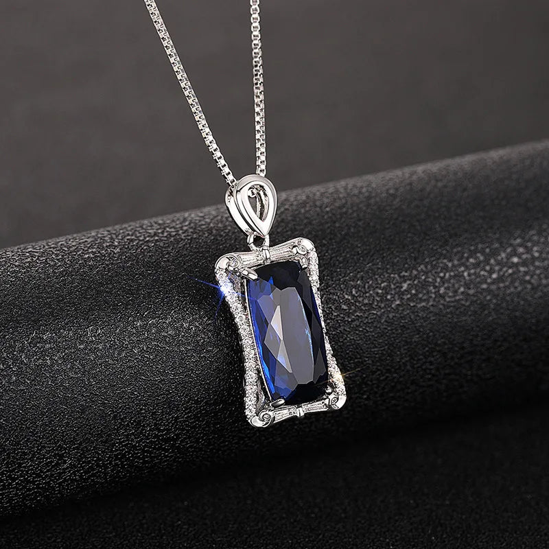 CAOSHI Custom Exquisite Geometry Design Blue/Green Crystal Necklace for Women Engagement CZ Pendant Necklaces for Jewelry Female