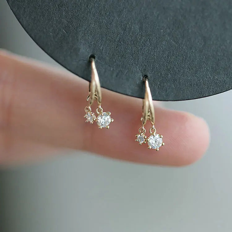 Luxury Simple Fashion S925 Sterling Silver Geometric Zircon Crystal Small Mini Hoop Earrings for Women Girls