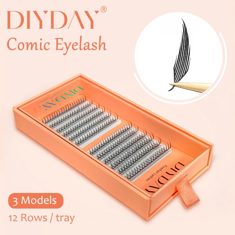 DIYDAY Comic Spire Eyelash Extension Natural Lightweight Manga False Eyelashes Premade Fans for Makeup Tool