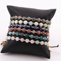 New Design Flat Faceted Natural Stone Small Stainless Steel Beads Custom Logo Gemstone Friendship Macrame Bracelet Women