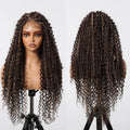 Long13x6 Lace Synthetic Wigs Dark Brown Highlight Curly Wig for Black Women Natural High Density Daily Use