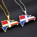 18K Gold Plated Stainless Steel Link Chain Necklace Manufacturer's Enameled Dominican Flag Map Pendant