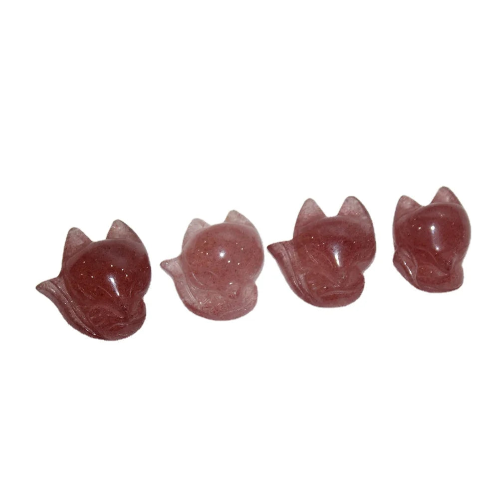 Wholesale Natural Stone Strawberry Quartz Crystal Carving Animal fox Pendant DIY Jewelry