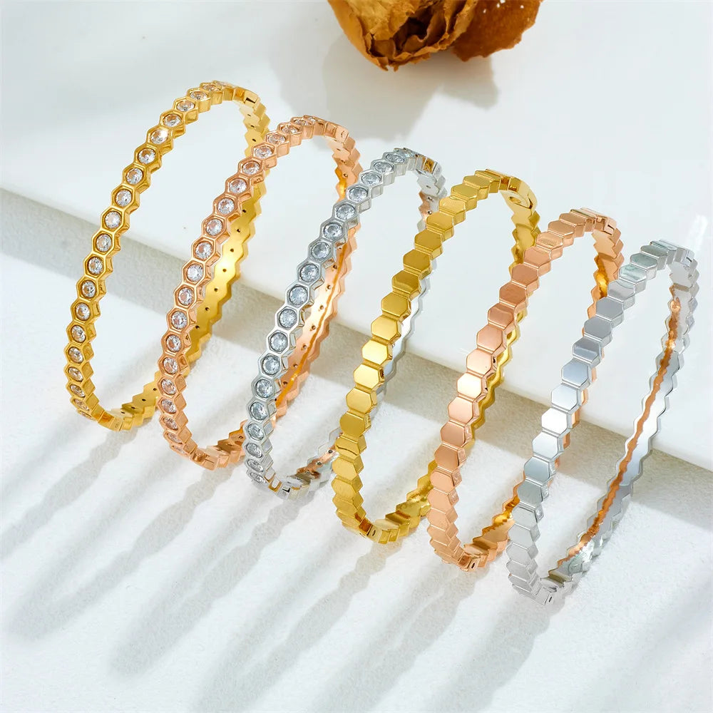 Hexagonal Titanium Steel Bracelet Diamond Honeycomb Design Sense Stainless Steel Bracelet