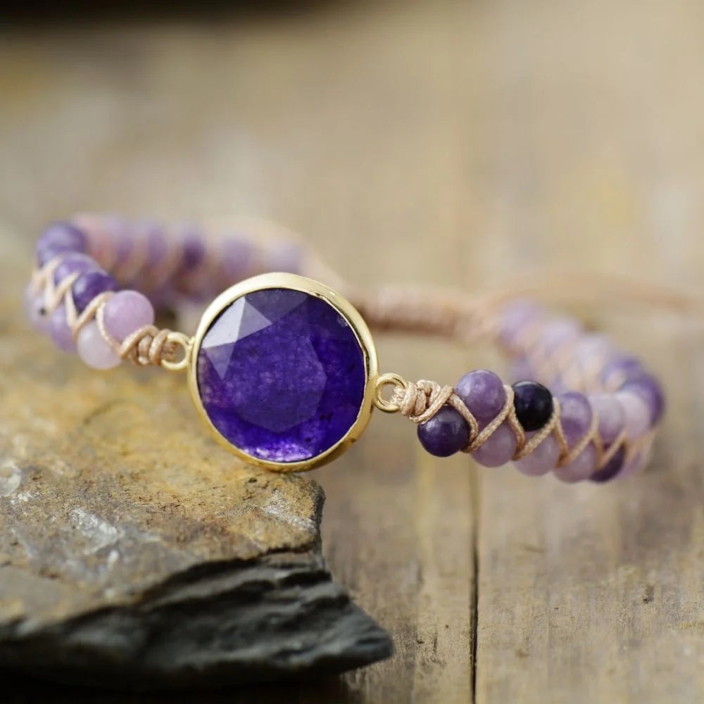 Designer Couple Bracelets Jade Bangles with Braided Amethyst Bohemian Style Amour Yoga Jewelry