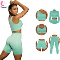 2023 Best Selling Women's Sports Bra High Waist Hip Lift Pants Seamless Yoga Suit with Long Sleeves Breathable Solid Pattern