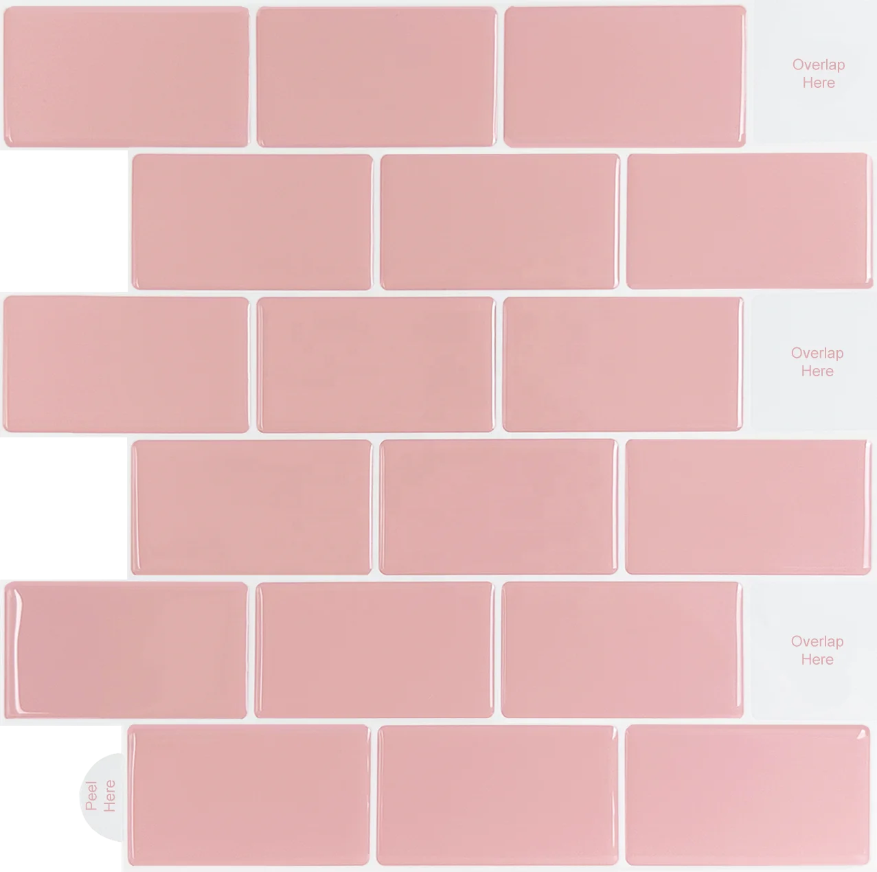 Cheap Goods From China Adhesive Vinyl 3D pink Subway Peel and Stick Mosaic Vinyl Backsplash Sticker Tiles